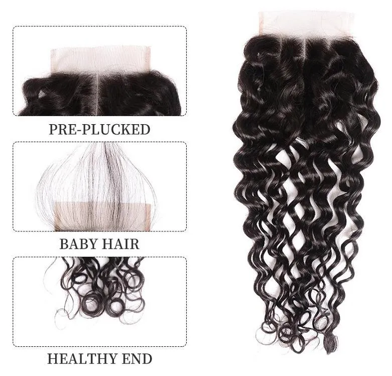 Malaysian Water Wave Bundles With 4×4 Closure 10A Grade 100% Human Remy Hair MYLOCKME