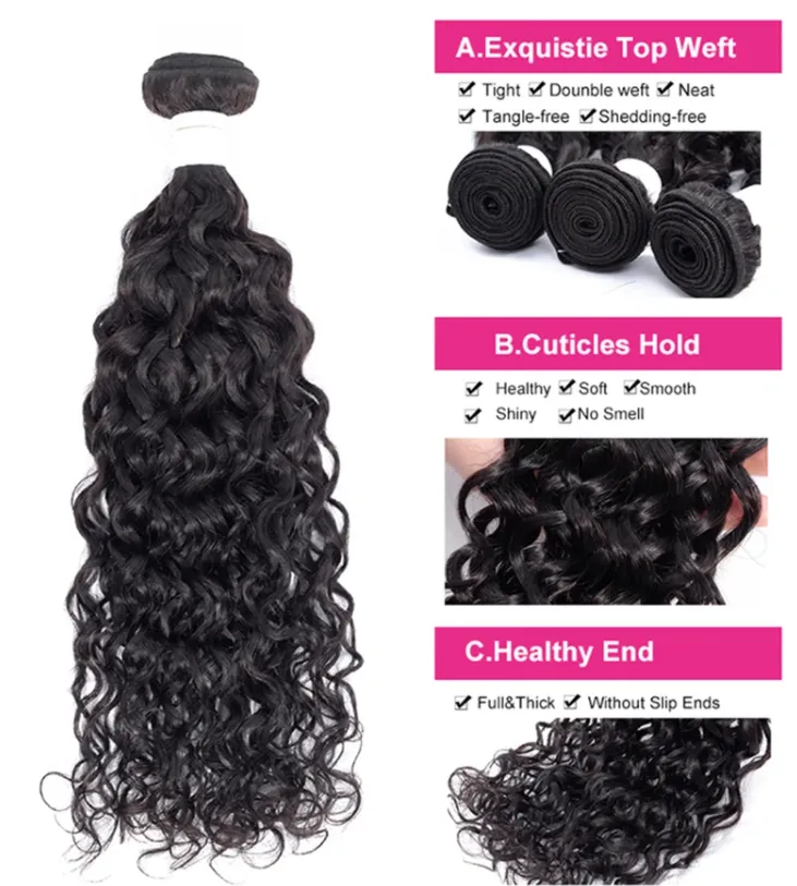 Malaysian Water Wave Bundles With 4×4 Closure 10A Grade 100% Human Remy Hair MYLOCKME