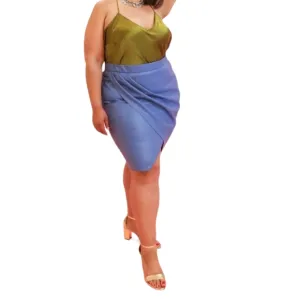 Maree Pour Toi Faux Leather Powder Blue (Perry) Pleated Skirt, Size 20