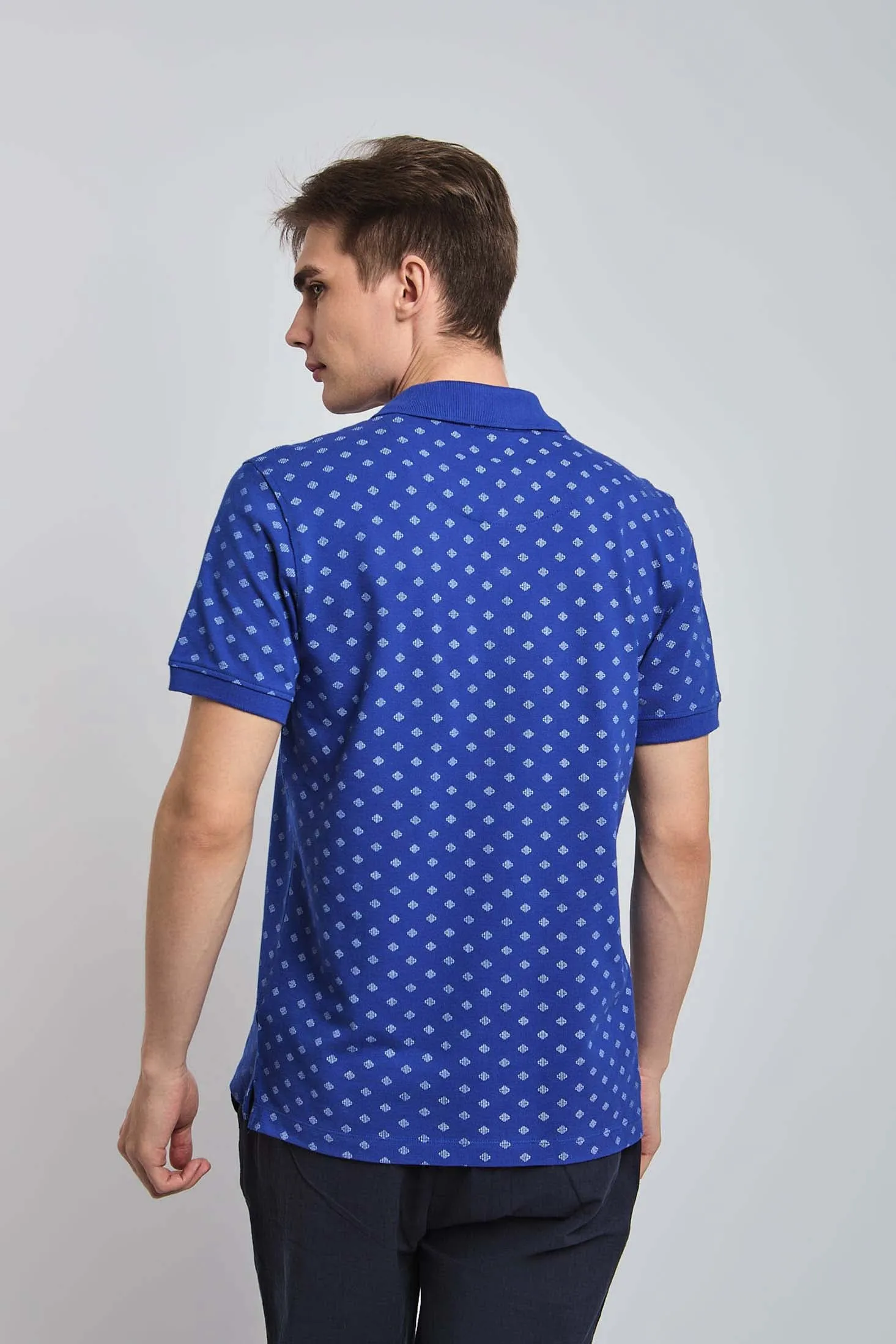 Men Polo Cotton Printed Regular Fit Navy