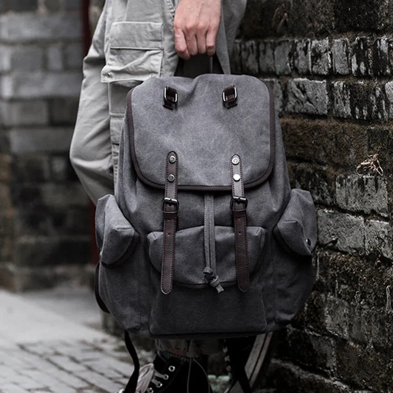 Men Washed Canvas Thickened Shoulder Backpack
