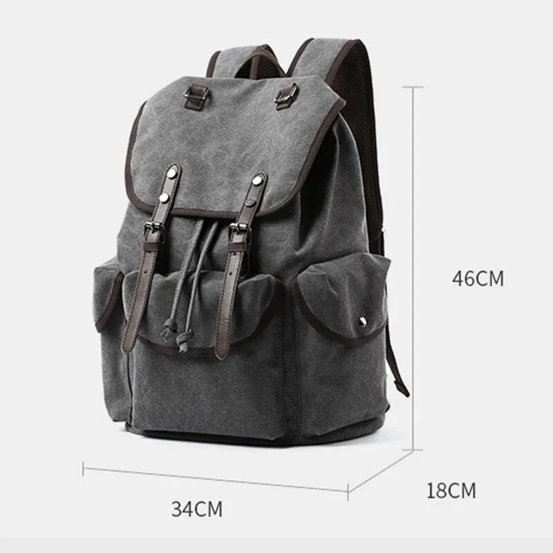 Men Washed Canvas Thickened Shoulder Backpack