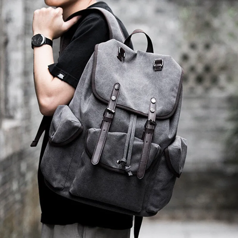 Men Washed Canvas Thickened Shoulder Backpack
