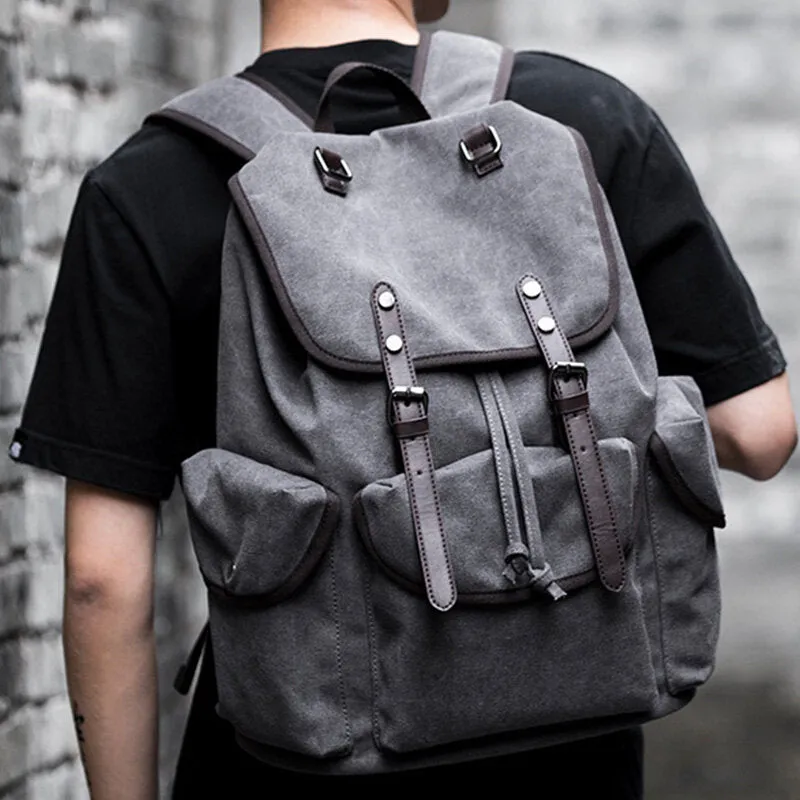 Men Washed Canvas Thickened Shoulder Backpack