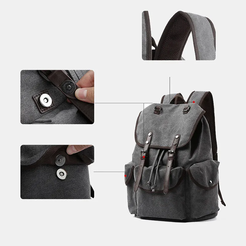 Men Washed Canvas Thickened Shoulder Backpack
