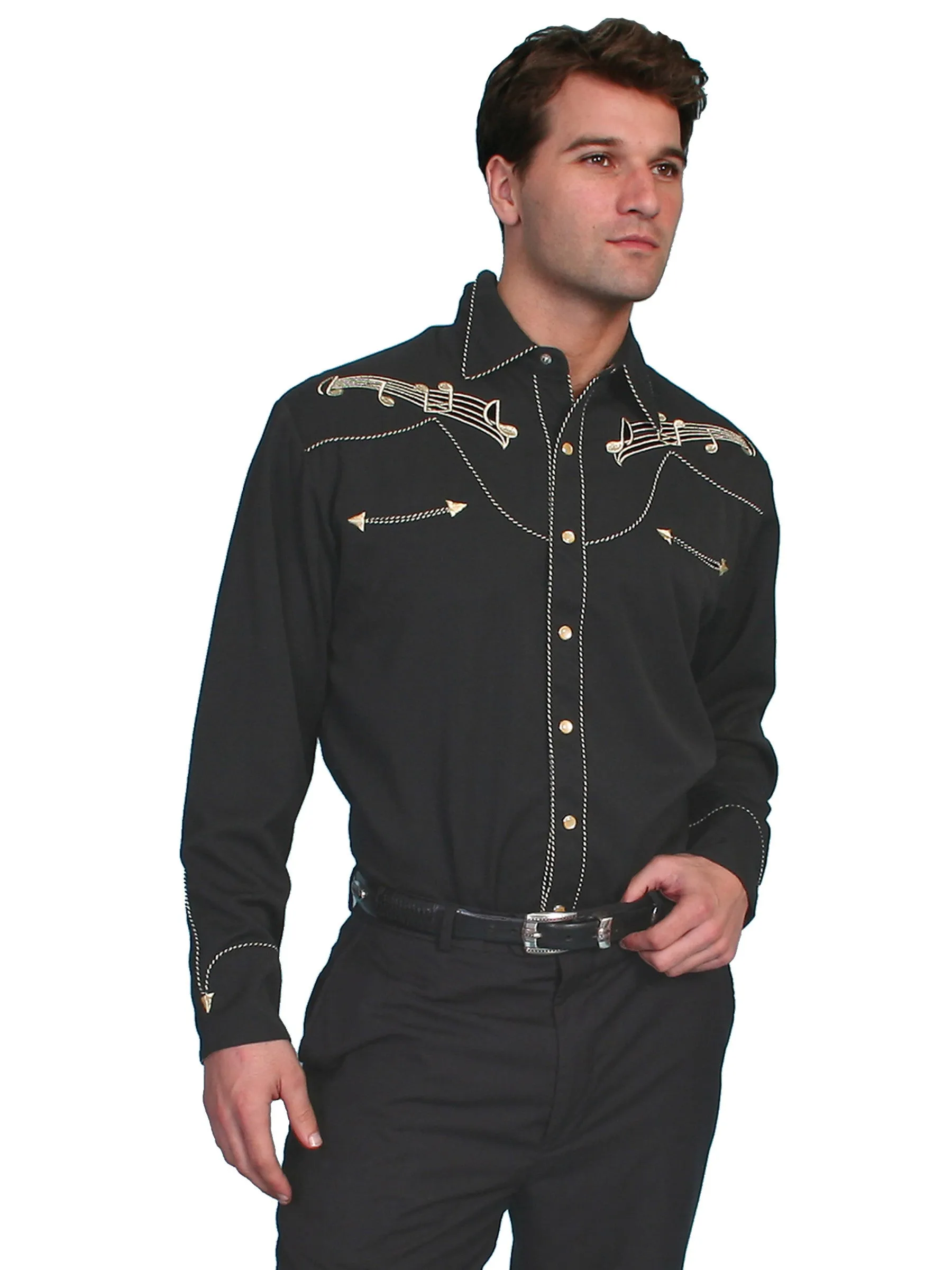 Men's Vintage Western Shirt Collection: Scully Gold Musical Notes