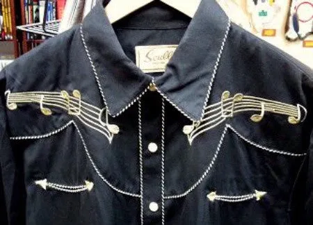 Men's Vintage Western Shirt Collection: Scully Gold Musical Notes