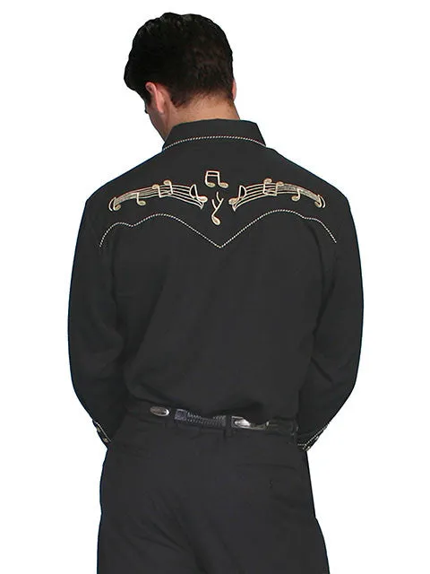 Men's Vintage Western Shirt Collection: Scully Gold Musical Notes