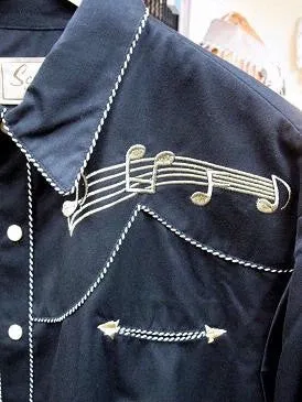 Men's Vintage Western Shirt Collection: Scully Gold Musical Notes