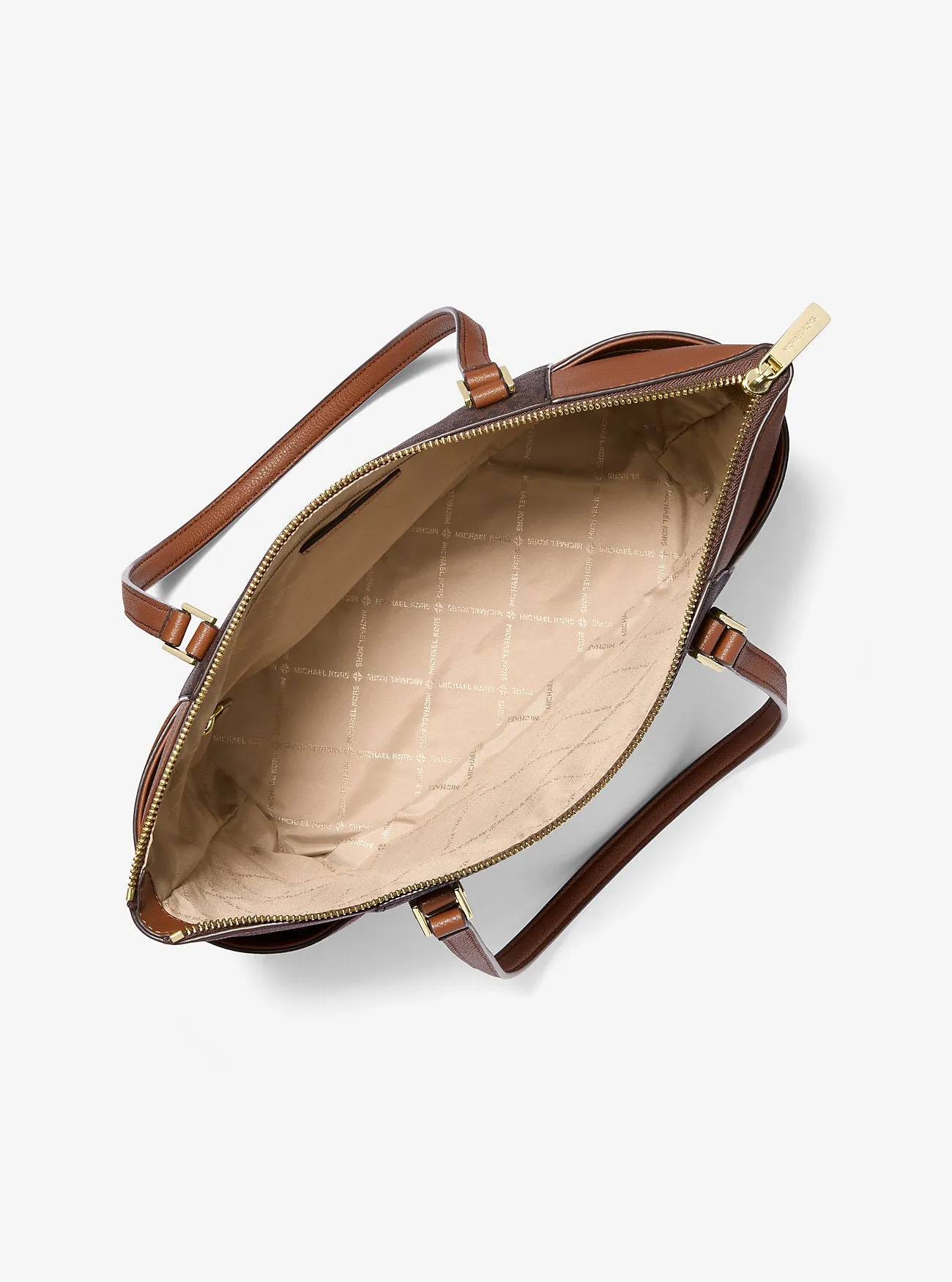 Micheal Kors Charlotte Large Logo and Leather Top-Zip Tote Bag Brown