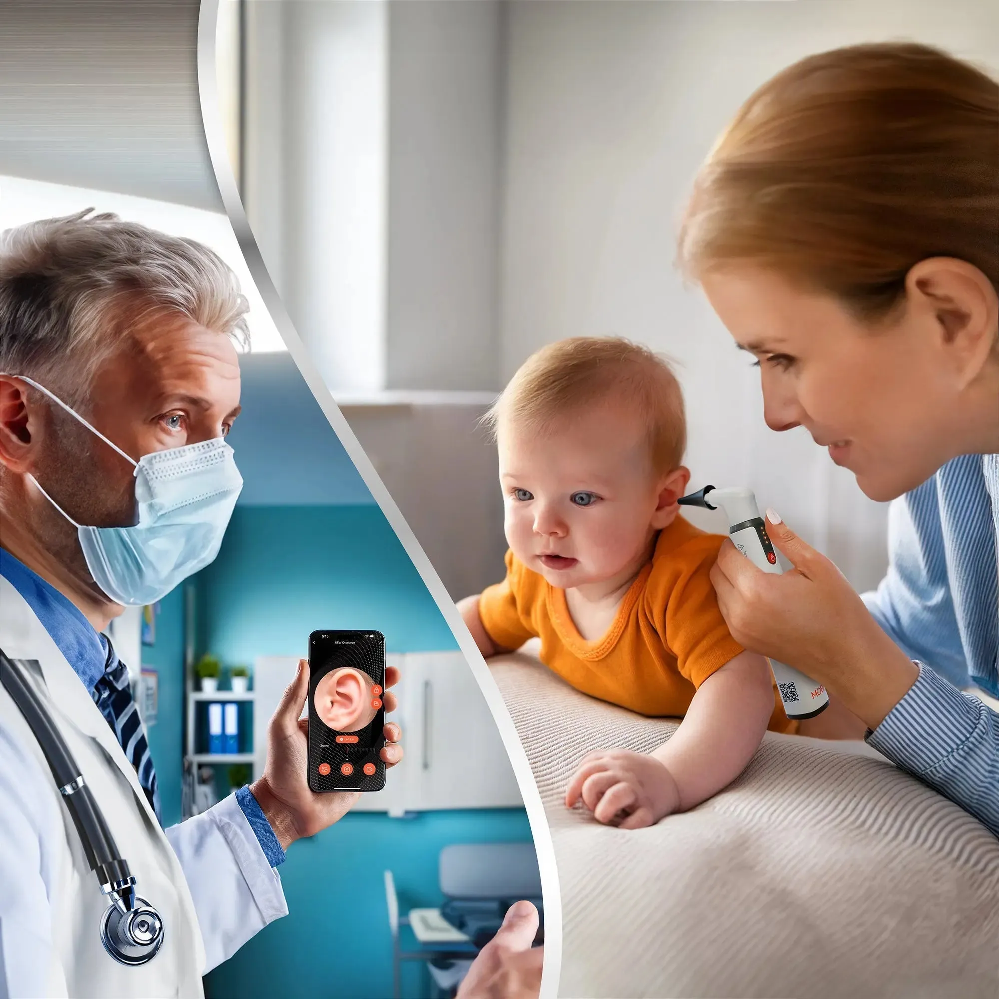 MOBI Ear, Nose & Throat Smart Otoscope Jr. HD Camera-1080P HD Lens, Multi-Axis Gyroscope, 6 LED Lights, 90  Min Use,