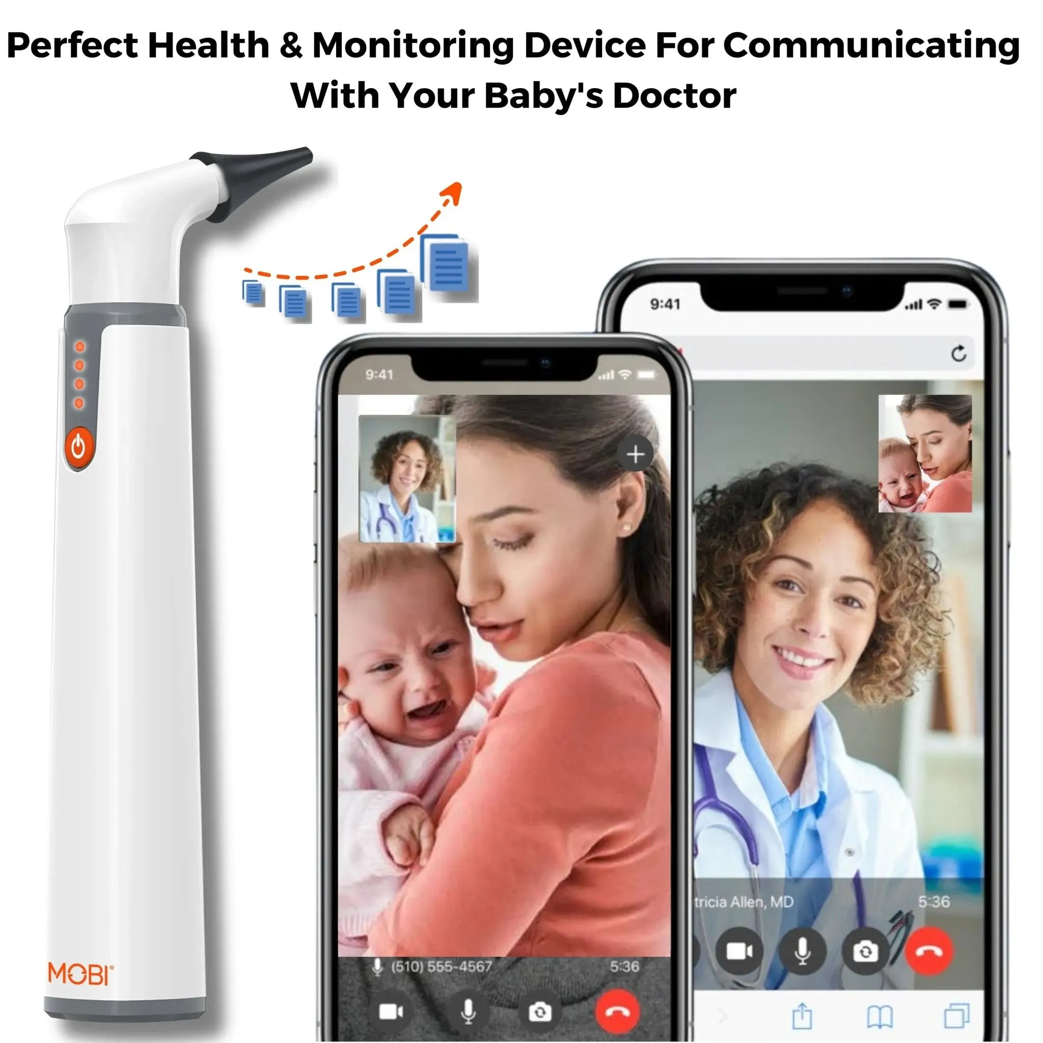 MOBI Ear, Nose & Throat Smart Otoscope Jr. HD Camera-1080P HD Lens, Multi-Axis Gyroscope, 6 LED Lights, 90  Min Use,