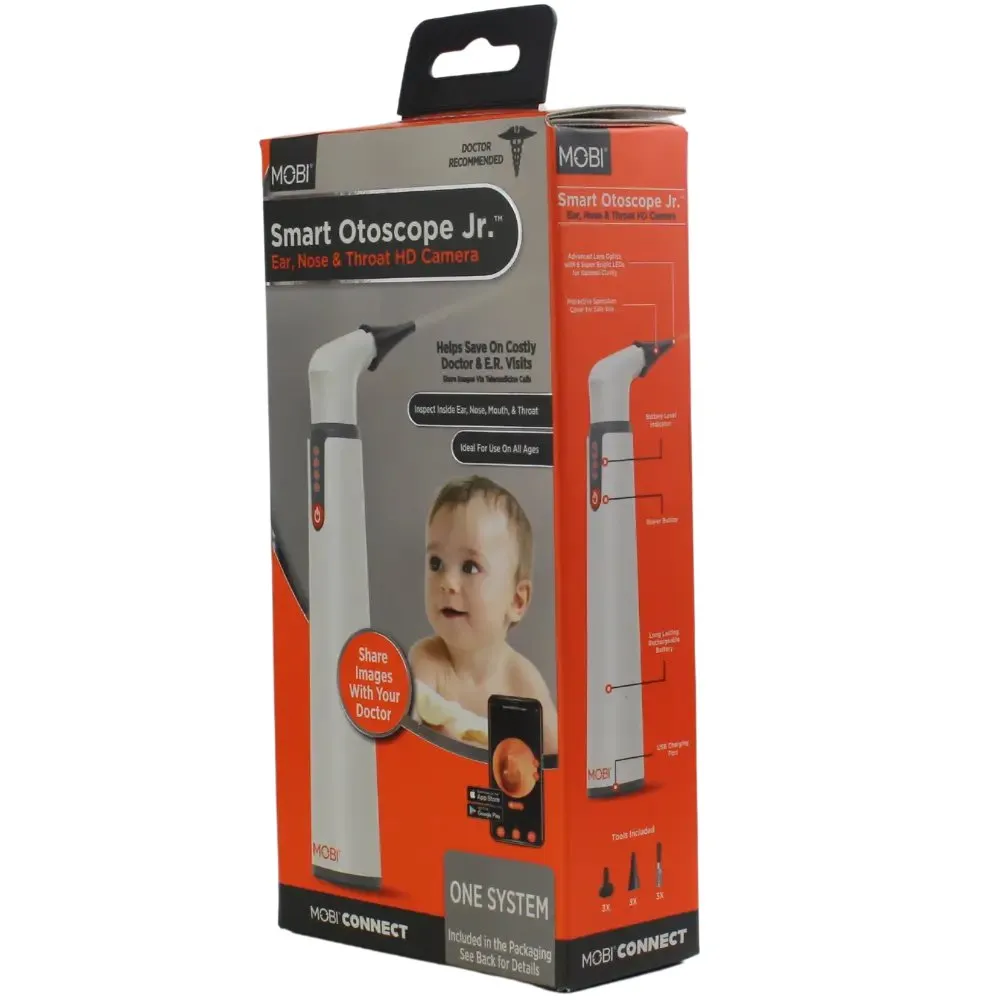 MOBI Ear, Nose & Throat Smart Otoscope Jr. HD Camera-1080P HD Lens, Multi-Axis Gyroscope, 6 LED Lights, 90  Min Use,