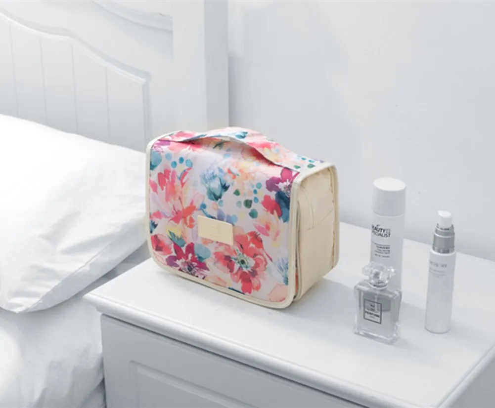 Mossio Hanging Toiletry Bag - Large Cosmetic Makeup Travel Organizer for Men & Women with Sturdy Hook (White Baroque)