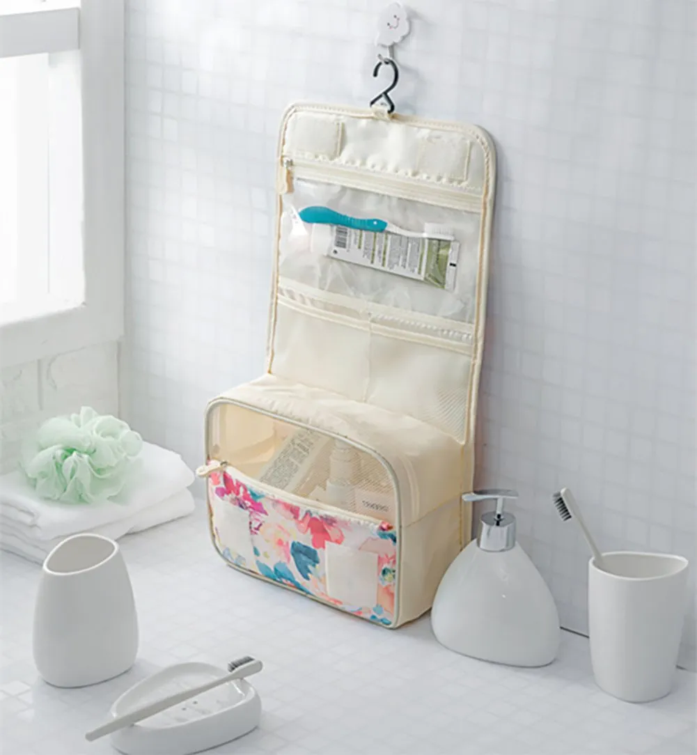 Mossio Hanging Toiletry Bag - Large Cosmetic Makeup Travel Organizer for Men & Women with Sturdy Hook (White Baroque)