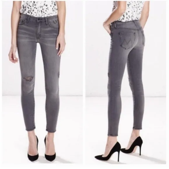 Mother The Looker Gray Distressed Skinny Jeans Size 25.