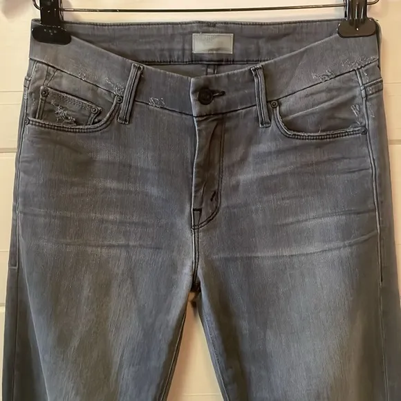 Mother The Looker Gray Distressed Skinny Jeans Size 25.
