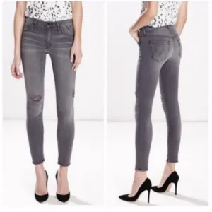 Mother The Looker Gray Distressed Skinny Jeans Size 25.