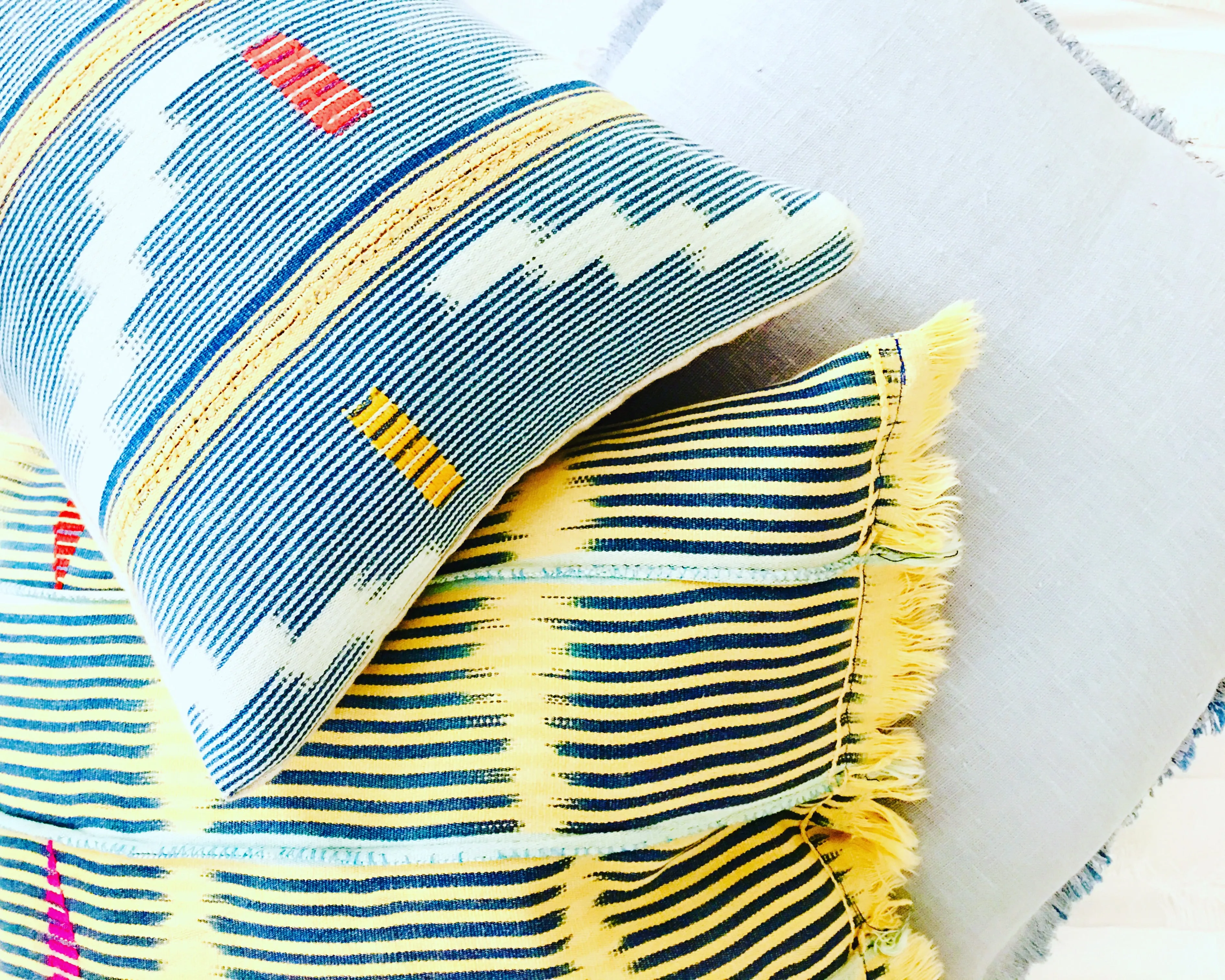 Mud Cloth Yellow   Sky Stripe Pillow 16”