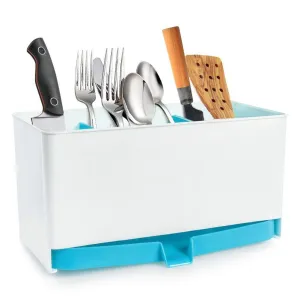 Multifunctional Plastic Caddy Drain Rack Storage Box Shelf Drying Holder Flatware Silverware Utensils Cutlery Tray Home Kitchen Bathroom Table Organizer Free Combination (Blue)