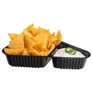 Nacho Tray Triangle, Black, 2 Compartments 500 Pieces Per Box