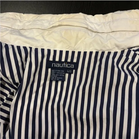 Nautica vintage 1993 white zip front coat with hidden hood in collar size Large