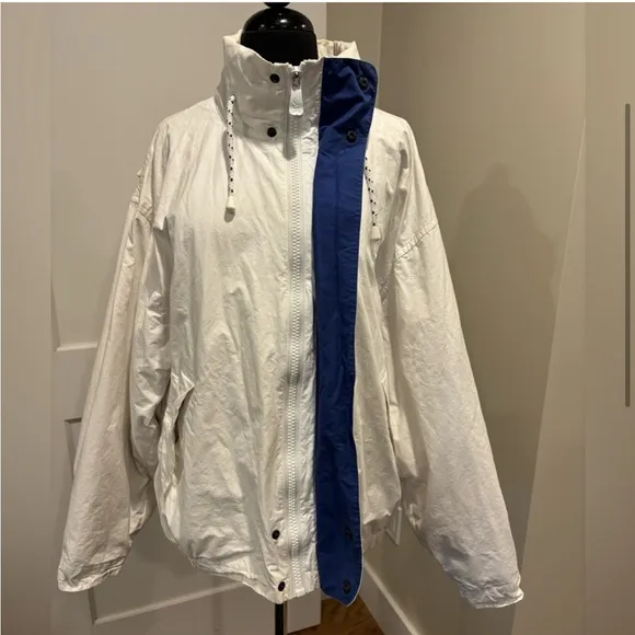Nautica vintage 1993 white zip front coat with hidden hood in collar size Large