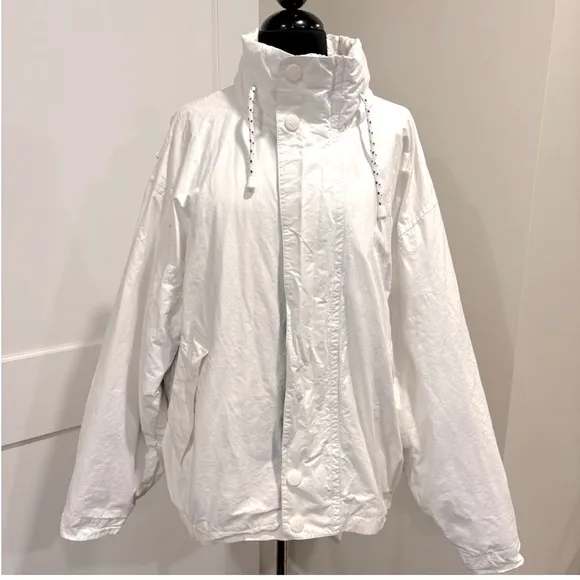 Nautica vintage 1993 white zip front coat with hidden hood in collar size Large