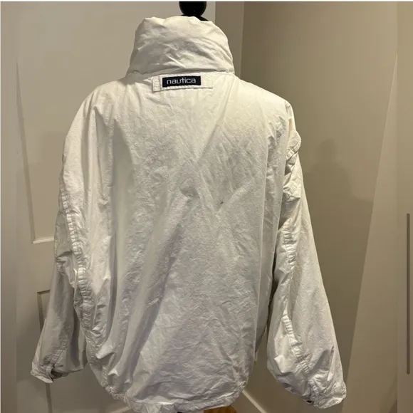 Nautica vintage 1993 white zip front coat with hidden hood in collar size Large