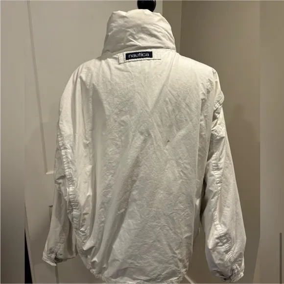 Nautica vintage 1993 white zip front coat with hidden hood in collar size Large