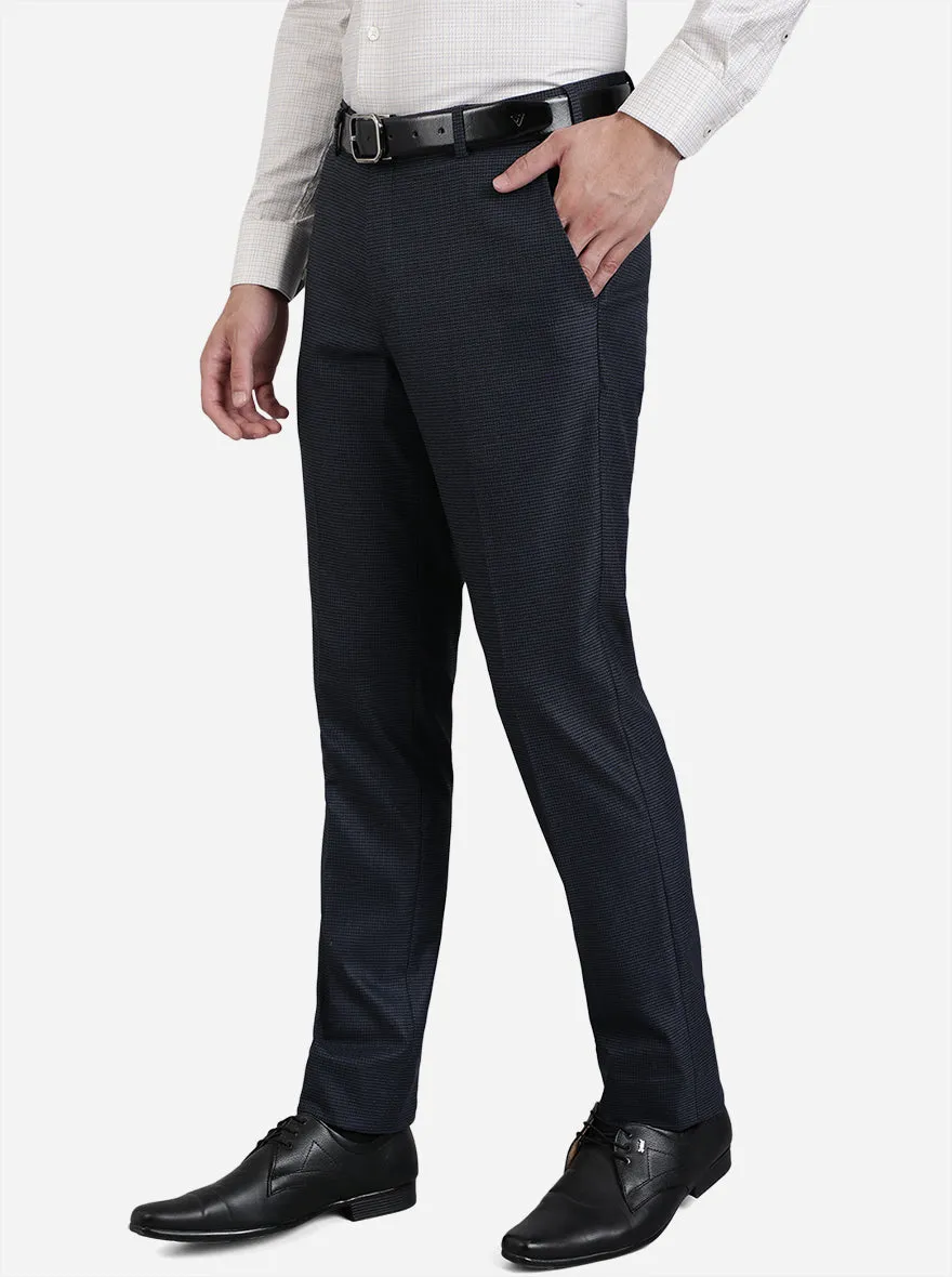 Navy Blue Solid Slim Fit Formal Trouser | JB Studio