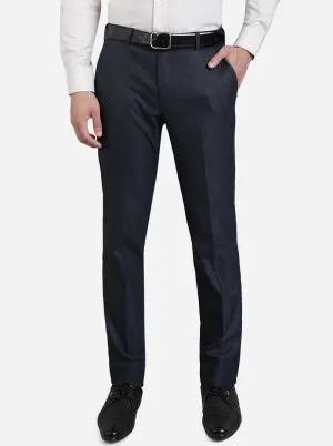 Navy Blue Solid Slim Fit Formal Trouser | JB Studio