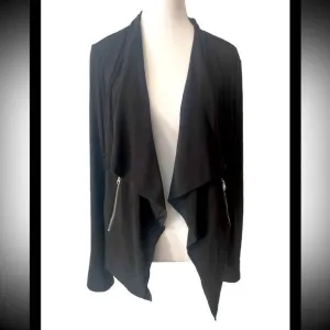 Neiman Marcus Black Women’s Size Medium Open Front Jacket W/zippered Pockets