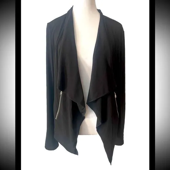 Neiman Marcus Black Women’s Size Medium Open Front Jacket W/zippered Pockets