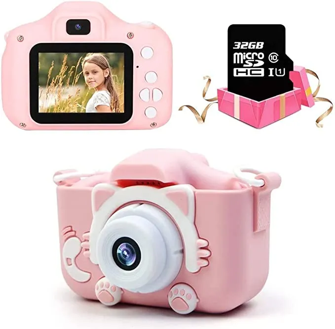 New Digital Camera for Kids with 32 GB Memory Card and Games - 16.0MP 2.0 Inch HD Shockproof Camera, IPS Screen Kids Video Camera (Pink)