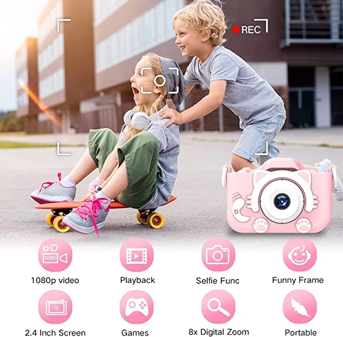 New Digital Camera for Kids with 32 GB Memory Card and Games - 16.0MP 2.0 Inch HD Shockproof Camera, IPS Screen Kids Video Camera (Pink)