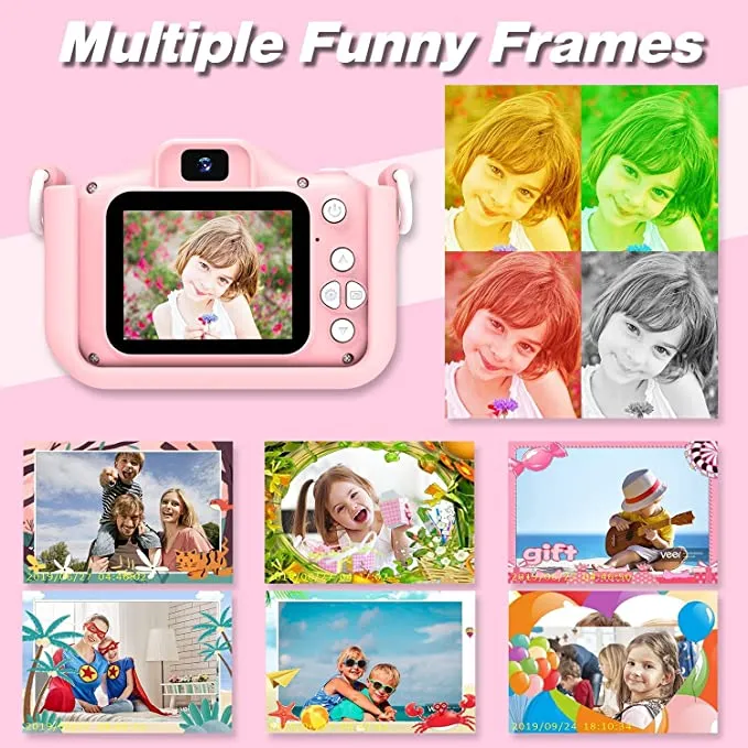 New Digital Camera for Kids with 32 GB Memory Card and Games - 16.0MP 2.0 Inch HD Shockproof Camera, IPS Screen Kids Video Camera (Pink)