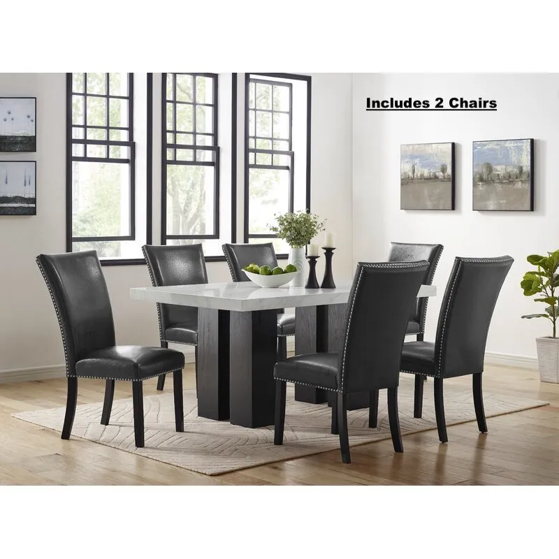 New in box! Sarah-Jayne Upholstered Parsons Dining/Side Chairs in Ultra Soft Faux Black Leather, set of 2 by Red Barrel Studio! Wayfair item! Retails $548 