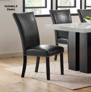 New in box! Sarah-Jayne Upholstered Parsons Dining/Side Chairs in Ultra Soft Faux Black Leather, set of 2 by Red Barrel Studio! Wayfair item! Retails $548 