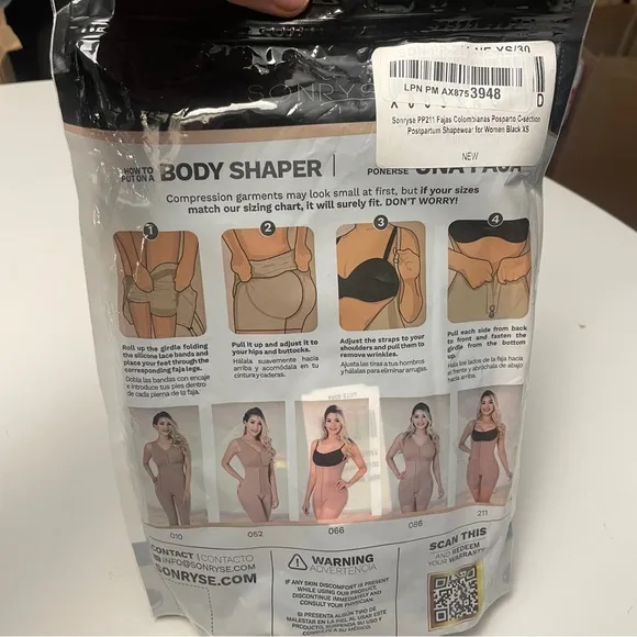 NWT Sonryse Tummy Tuck Compression Garment X-Small Black - Zippered Crotch