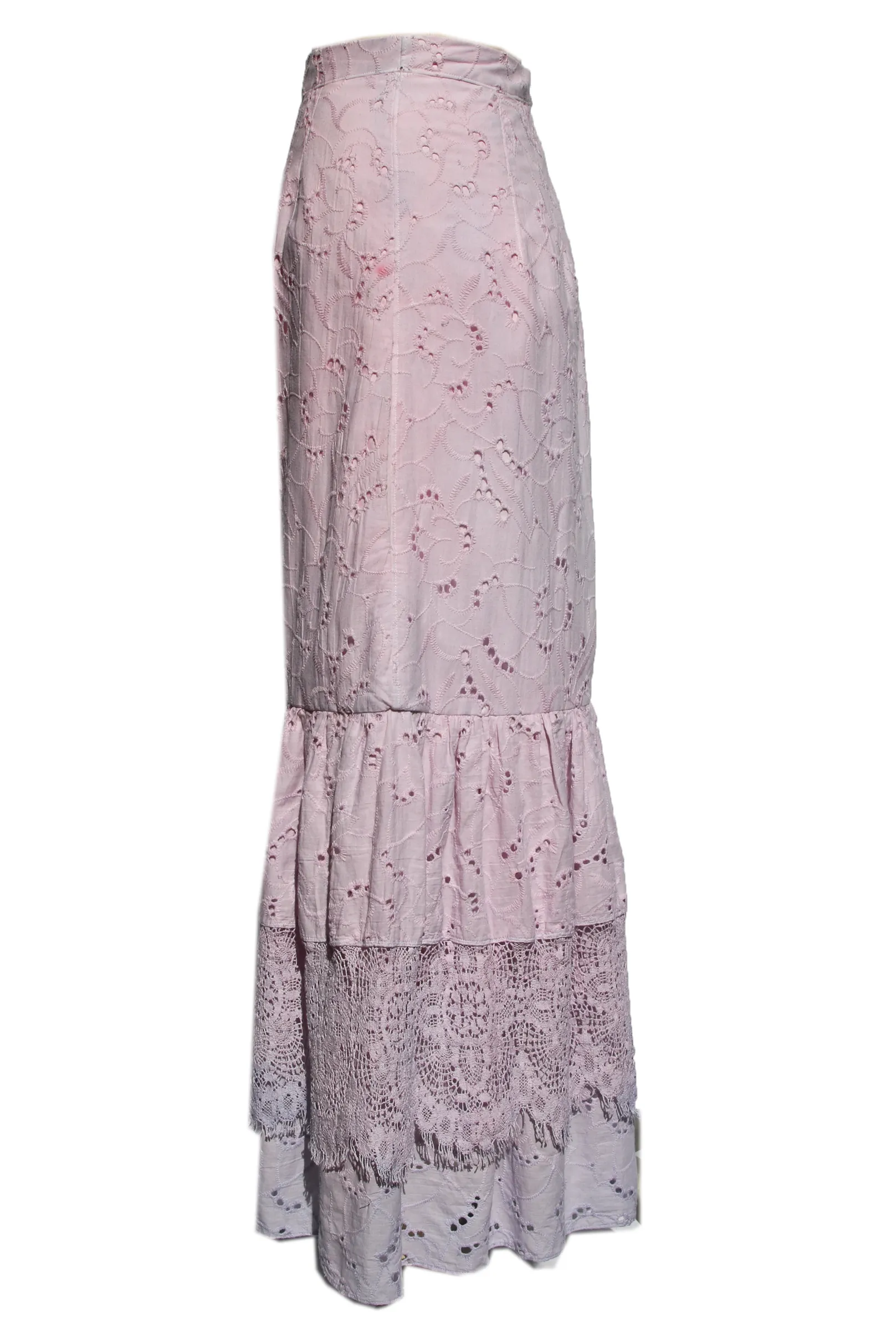 Ombre Pink and Lavender Cotton Eyelet Midi Skirt