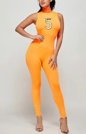 Orange Embroidered Number Jumpsuit/Catsuit