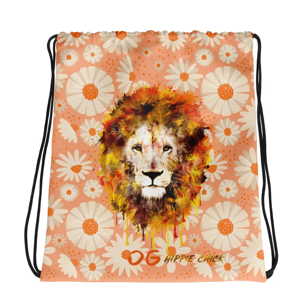 Peach Daisies Drawstring Bag