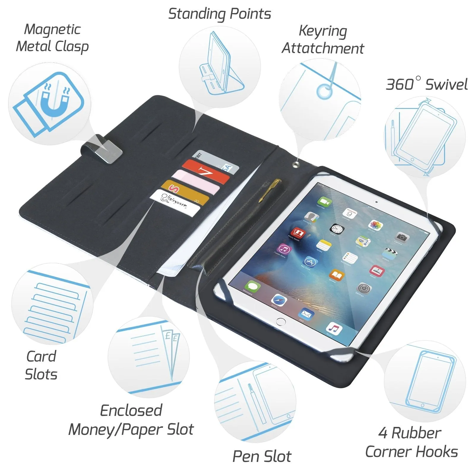 Personalised Acer Universal Leather Tablet Case With Grey Speckle Marble and Text