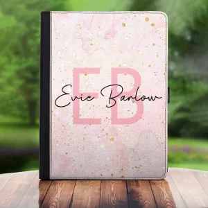 Personalised Toshiba Universal Leather Tablet Case With Pink Speckle Marble