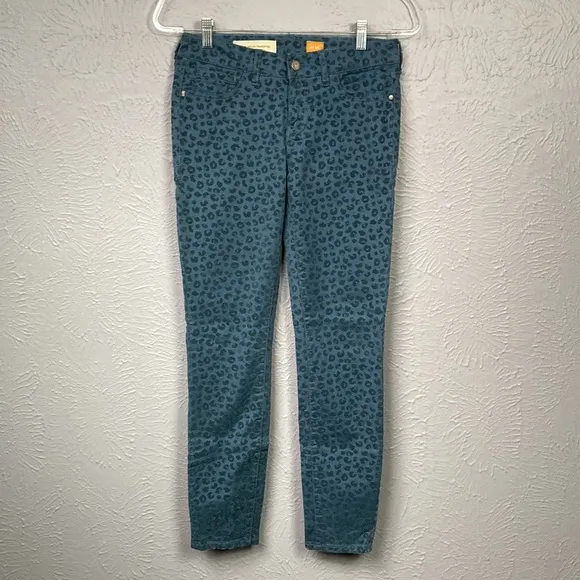 Pilcro And The Letterpress Blue Velvet Leopard Print Pants Women's Size …