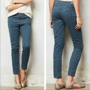 Pilcro And The Letterpress Blue Velvet Leopard Print Pants Women's Size …