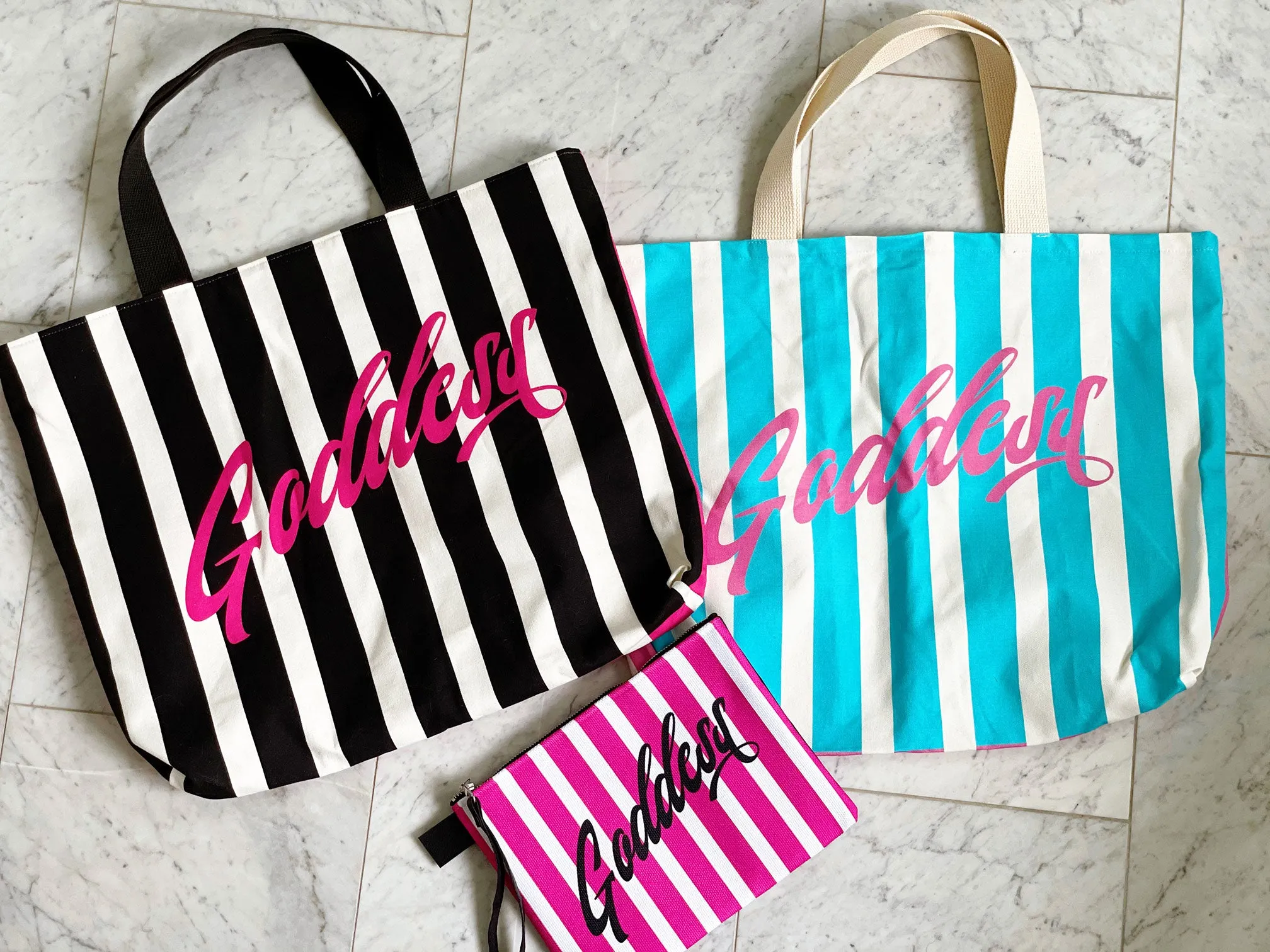 Pink & Black Signature Stripe Zipper Pouch