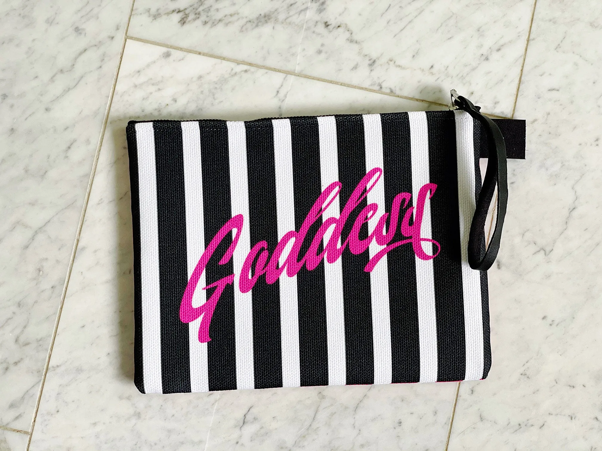 Pink & Black Signature Stripe Zipper Pouch