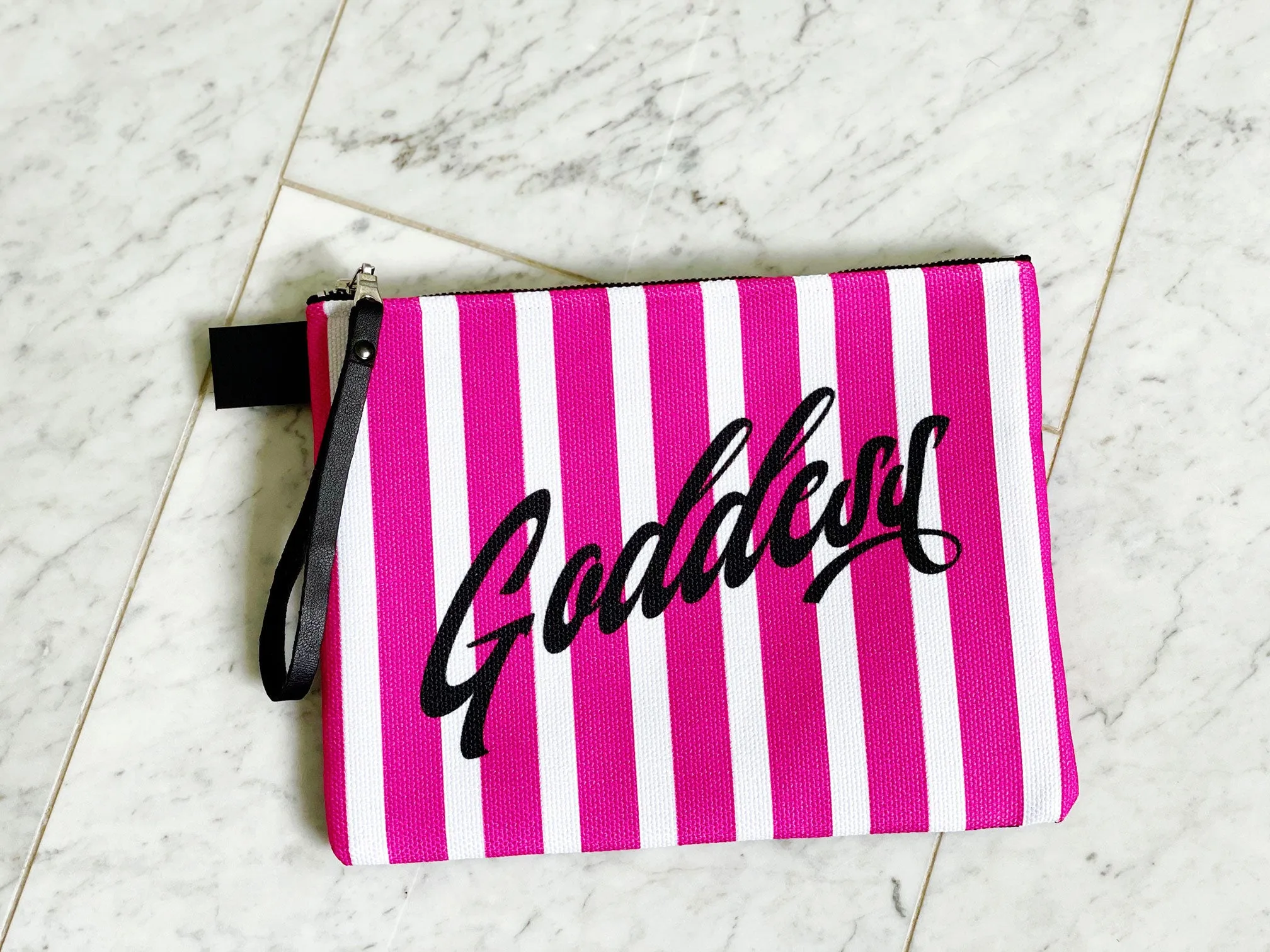 Pink & Black Signature Stripe Zipper Pouch
